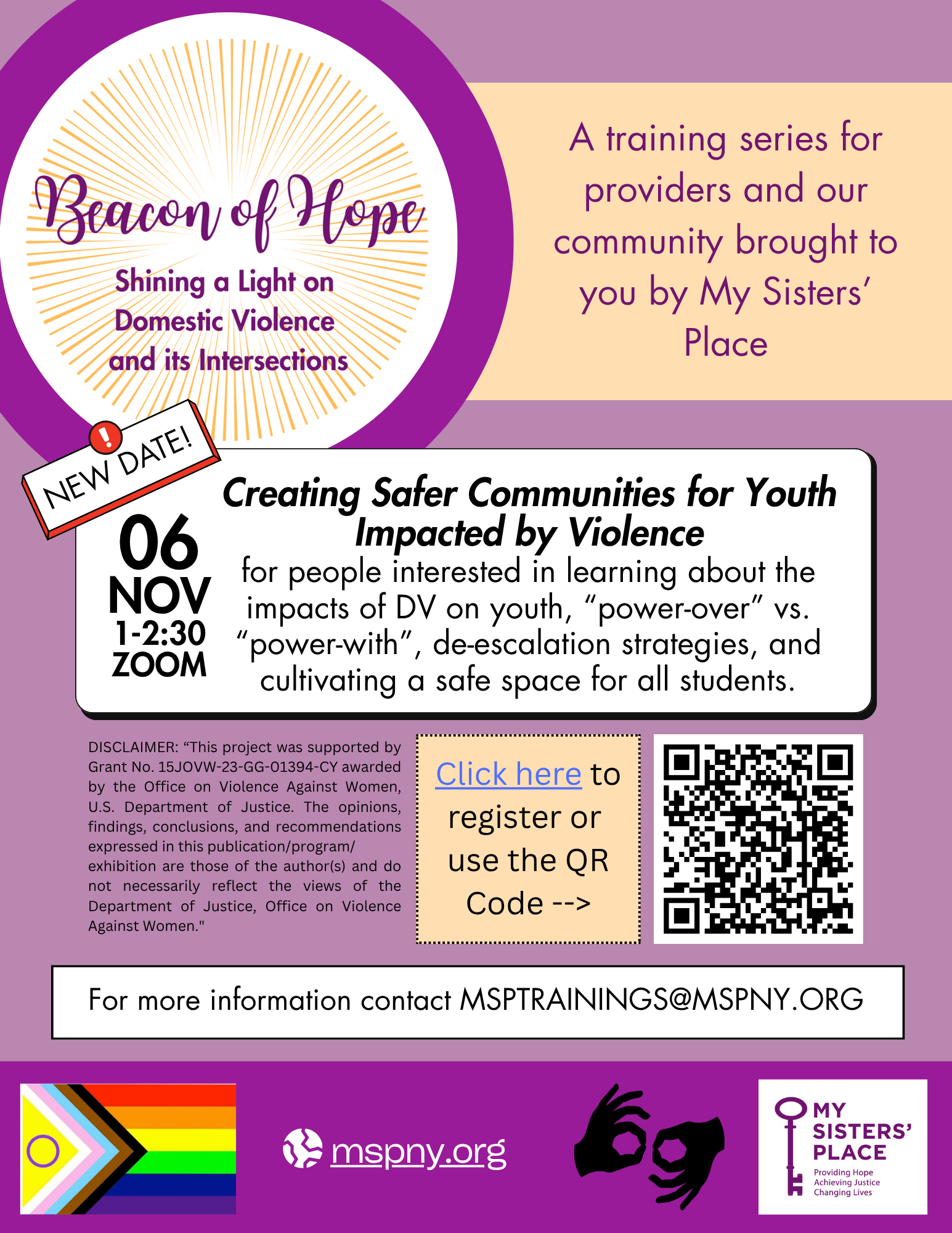 Beacon of Hope Training Series My Sisters' Place Providing Hope